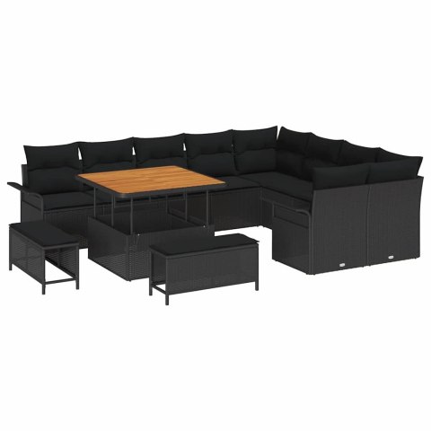 Zestaw Sof na Ogród z poduszką 12 pcs Czarny polirattan