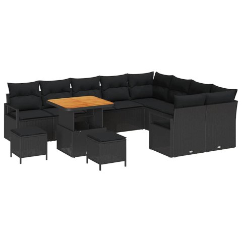 Zestaw Sof na Ogród z poduszką 12 pcs Czarny polirattan