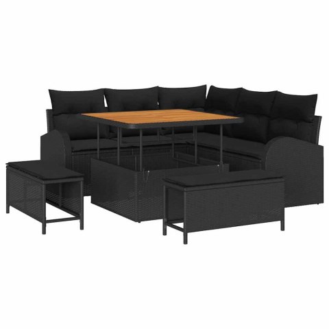 Zestaw Sof na Ogród z poduszką 8 pcs Czarny polirattan