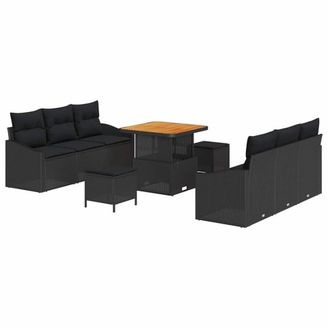 Zestaw Sof na Ogród z poduszką 9 pcs Czarny polirattan