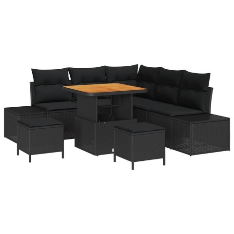 Zestaw Sof na Ogród z poduszką 8 pcs Czarny polirattan