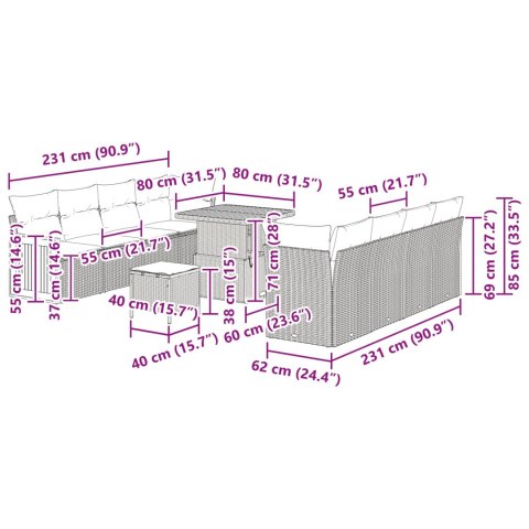 Zestaw Sof na Ogród z poduszką 11 pcs Beżowy i kremowy