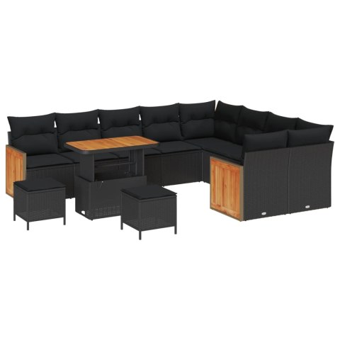 Zestaw Sof na Ogród z poduszką 12 pcs Czarny