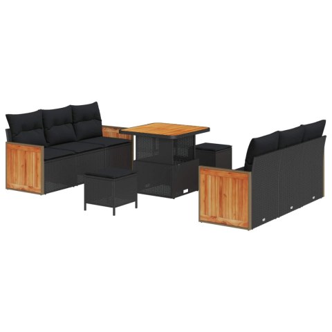 Zestaw Sof na Ogród z poduszką 9 pcs Czarny