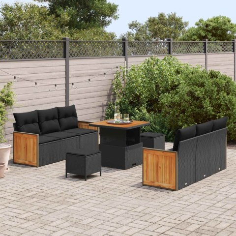 Zestaw Sof na Ogród z poduszką 9 pcs Czarny
