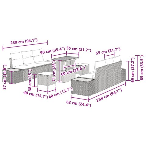 Zestaw Sof na Ogród z poduszką 9 pcs Czarny