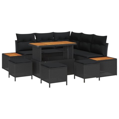 Zestaw Sof na Ogród z poduszką 9 pcs Czarny
