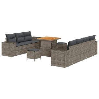 Zestaw Sof na Ogród z poduszką 10 pcs Szary Rattan poli