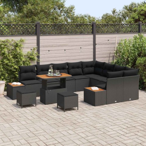 Zestaw Sof na Ogród z poduszką 12 pcs Czarny