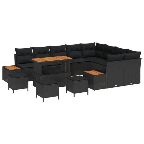 Zestaw Sof na Ogród z poduszką 13 pcs Czarny