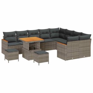 Zestaw Sof na Ogród z poduszką 12 pcs Szary Rattan poli