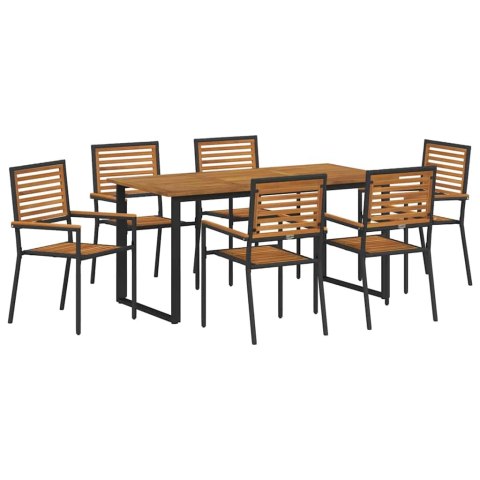 Zestaw do jadalni w ogrodzie 7 pcs Czarny Lite Drewno Akacji