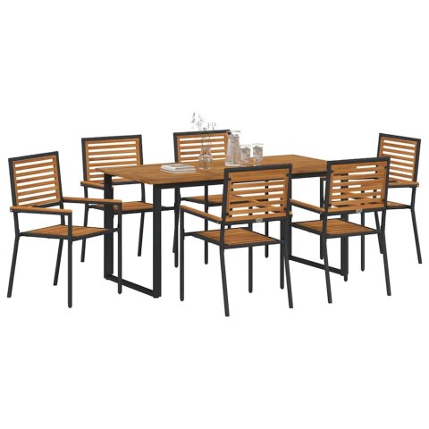 Zestaw do jadalni w ogrodzie 7 pcs Czarny Lite Drewno Akacji