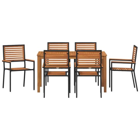 Zestaw do jadalni w ogrodzie 7 pcs Czarny Lite Drewno Akacji