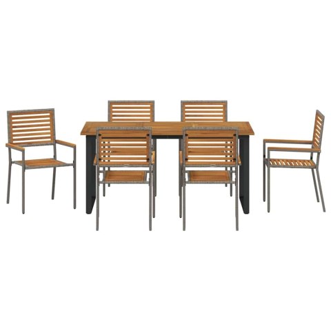 Zestaw do jadalni w ogrodzie 7 pcs Szary Lite Drewno Akacji