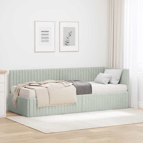 Rama Łóżka Narożnego z Materacem 2 pcs Jasnoszary Aksamit