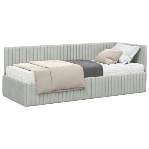 Rama Łóżka Narożnego z Materacem 2 pcs Jasnoszary Aksamit