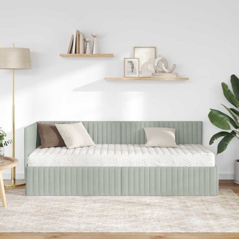 Rama Łóżka Narożnego z Materacem 2 pcs Jasnoszary Aksamit