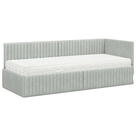 Rama Łóżka Narożnego z Materacem 2 pcs Jasnoszary Aksamit