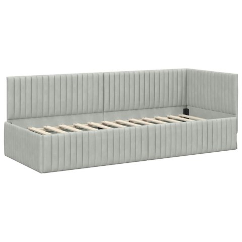 Rama Łóżka Narożnego z Materacem 2 pcs Jasnoszary Aksamit