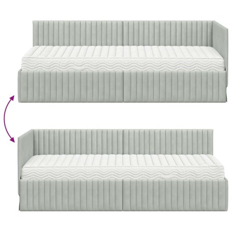 Rama Łóżka Narożnego z Materacem 2 pcs Jasnoszary Aksamit