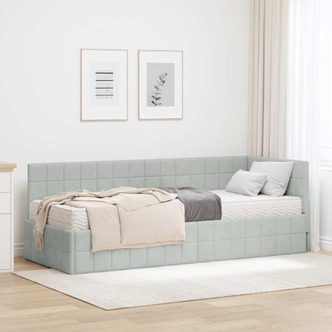 Rama Łóżka Narożnego z Materacem 2 pcs Jasnoszary Aksamit