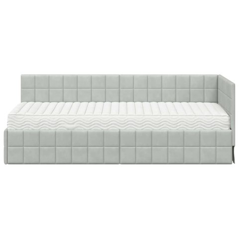 Rama Łóżka Narożnego z Materacem 2 pcs Jasnoszary Aksamit
