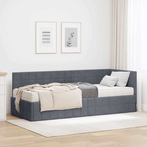 Rama Łóżka Narożnego z Materacem 2 pcs Szary Aksamit