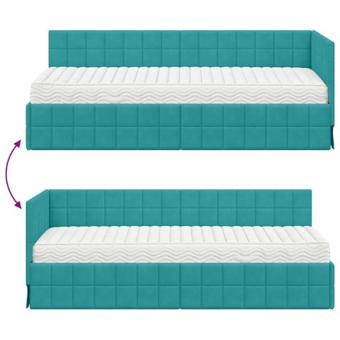Rama Łóżka Narożnego z Materacem 2 pcs Turkusowy Aksamit