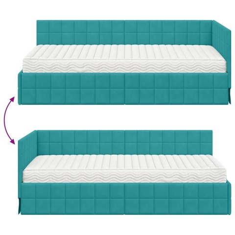 Rama Łóżka Narożnego z Materacem 2 pcs Turkusowy Aksamit