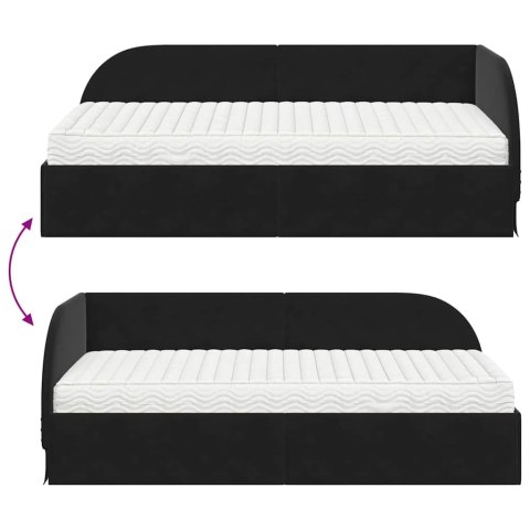 Rama Łóżka Narożnego z Materacem 2 pcs Czarny Aksamit
