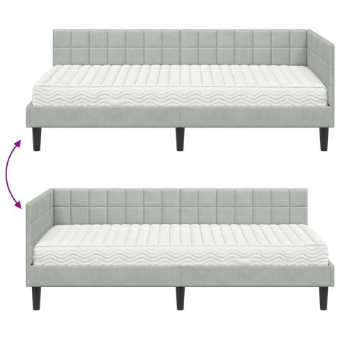 Rama Łóżka Narożnego z Materacem 2 pcs Jasnoszary Aksamit