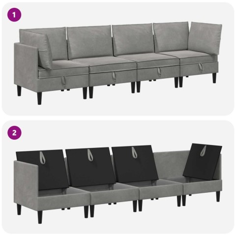 Zestaw mebli do salonu z poduszką 4 pcs jasnoszary Welur