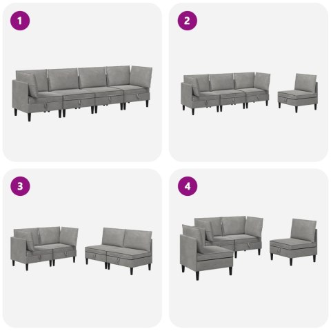 Zestaw mebli do salonu z poduszką 4 pcs jasnoszary Welur