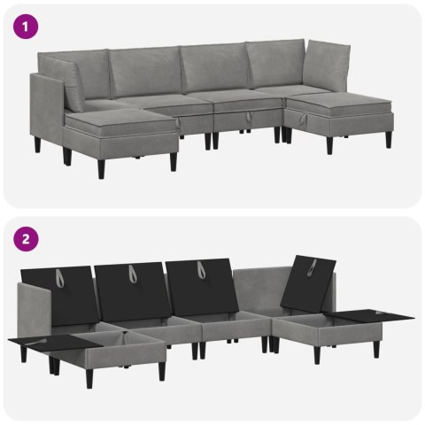 Zestaw mebli do salonu z poduszką 6 pcs jasnoszary Welur