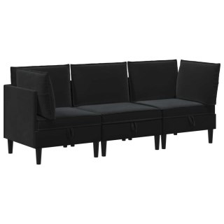 Zestaw mebli do salonu z poduszką 3 pcs Czarny Welur