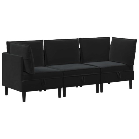 Zestaw mebli do salonu z poduszką 3 pcs Czarny Welur