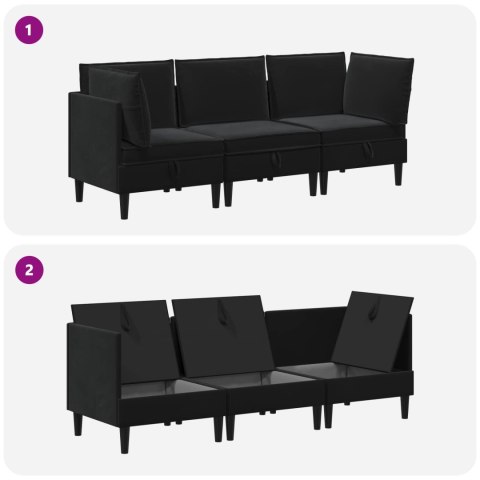 Zestaw mebli do salonu z poduszką 3 pcs Czarny Welur