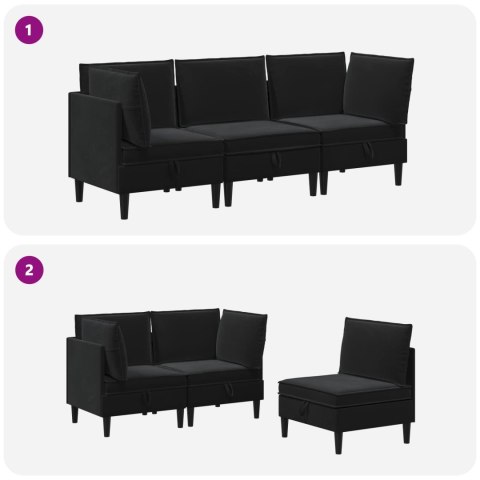 Zestaw mebli do salonu z poduszką 3 pcs Czarny Welur