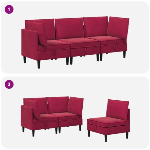 Zestaw mebli do salonu z poduszką 3 pcs Czerwone wino Welur