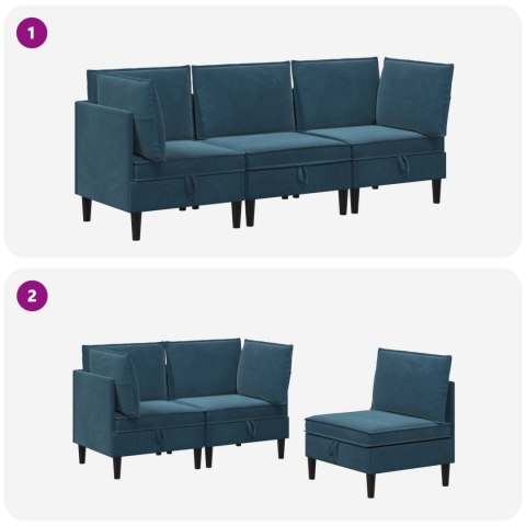 Zestaw mebli do salonu z poduszką 3 pcs niebieski Welur