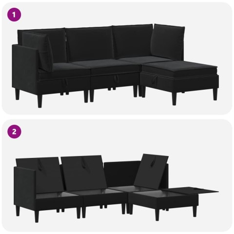 Zestaw mebli do salonu z poduszką 4 pcs Czarny Welur
