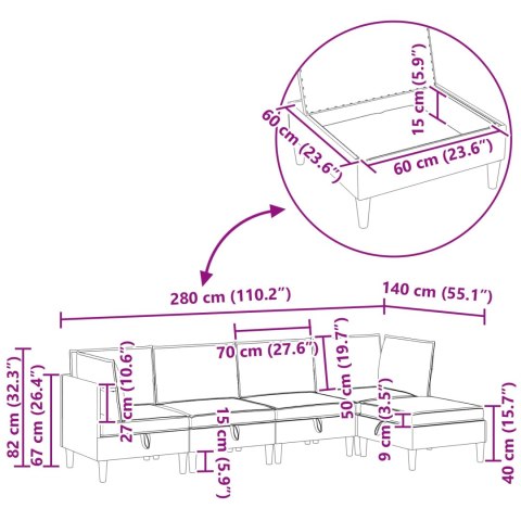 Zestaw mebli do salonu z poduszką 5 pcs kremowy Welur