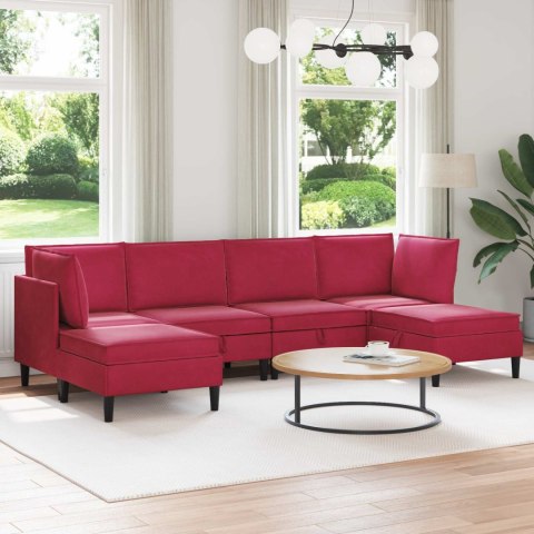 Zestaw mebli do salonu z poduszką 6 pcs Czerwone wino Welur