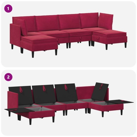 Zestaw mebli do salonu z poduszką 6 pcs Czerwone wino Welur