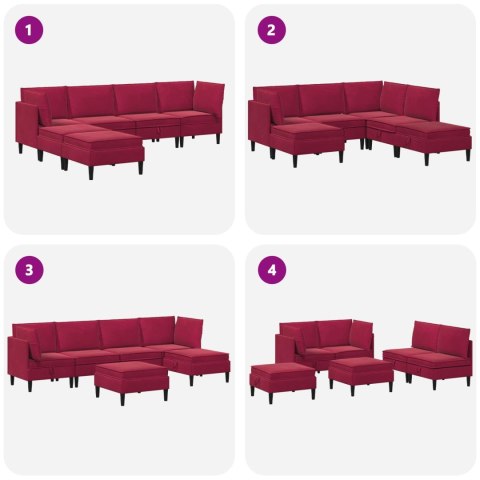Zestaw mebli do salonu z poduszką 6 pcs Czerwone wino Welur