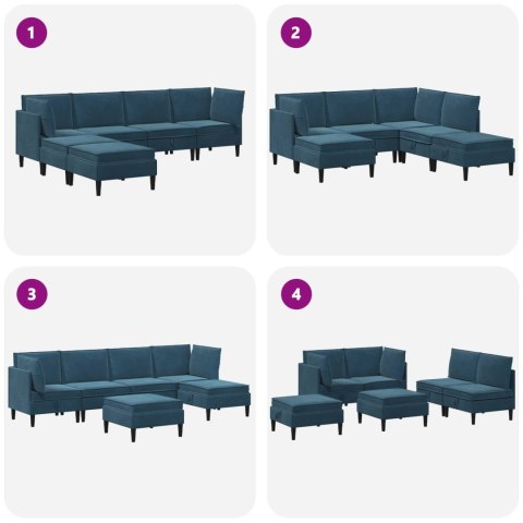 Zestaw mebli do salonu z poduszką 6 pcs niebieski Welur