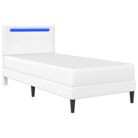 Ramka łóżka z paskami LED Biały 100 x 200 cm Ekoskóra