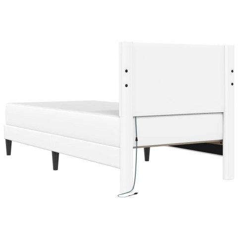 Ramka łóżka z paskami LED Biały 100 x 200 cm Ekoskóra