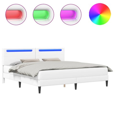 Ramka łóżka z paskami LED Biały 180 x 200 cm Ekoskóra